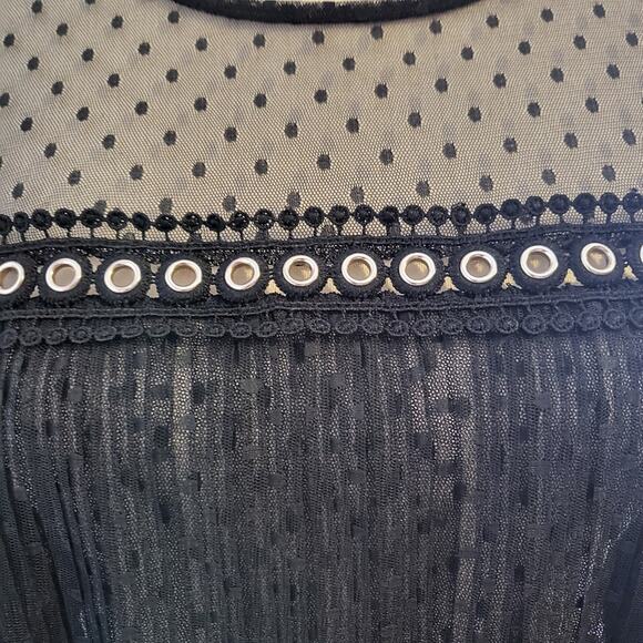 Forever 21 *Flawed* Pleated Sheer Mesh Polka Dot Crochet Lace Grommet Crop Top - Picture 10 of 16